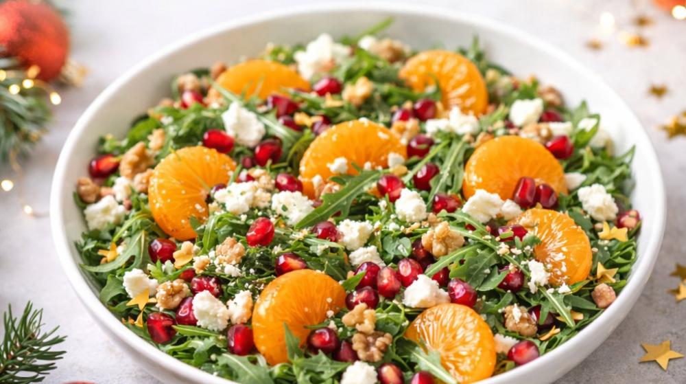 Świąteczna sałatka z rukolą, mandarynkami i granatem