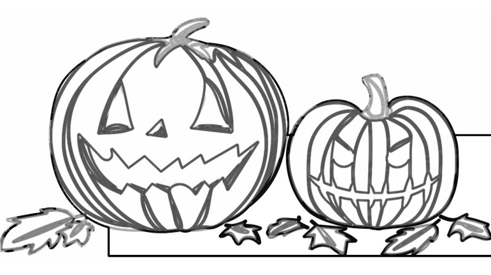 Kolorowanki na Halloween -  Dynie z liściami