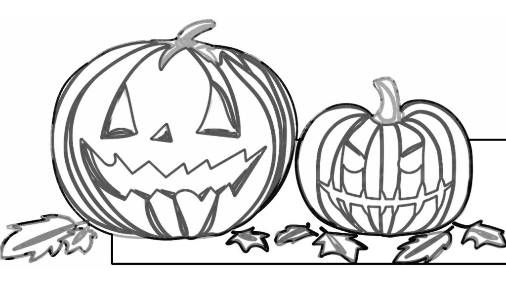 Kolorowanki na Halloween -  Dynie z liściami