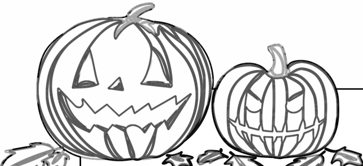 Kolorowanki na Halloween -  Dynie z liściami